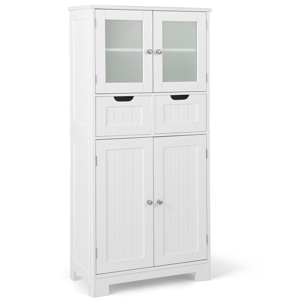 3 Tier Freer-Standing Bathroom Cabinet with 2 Drawers and Glass Doors